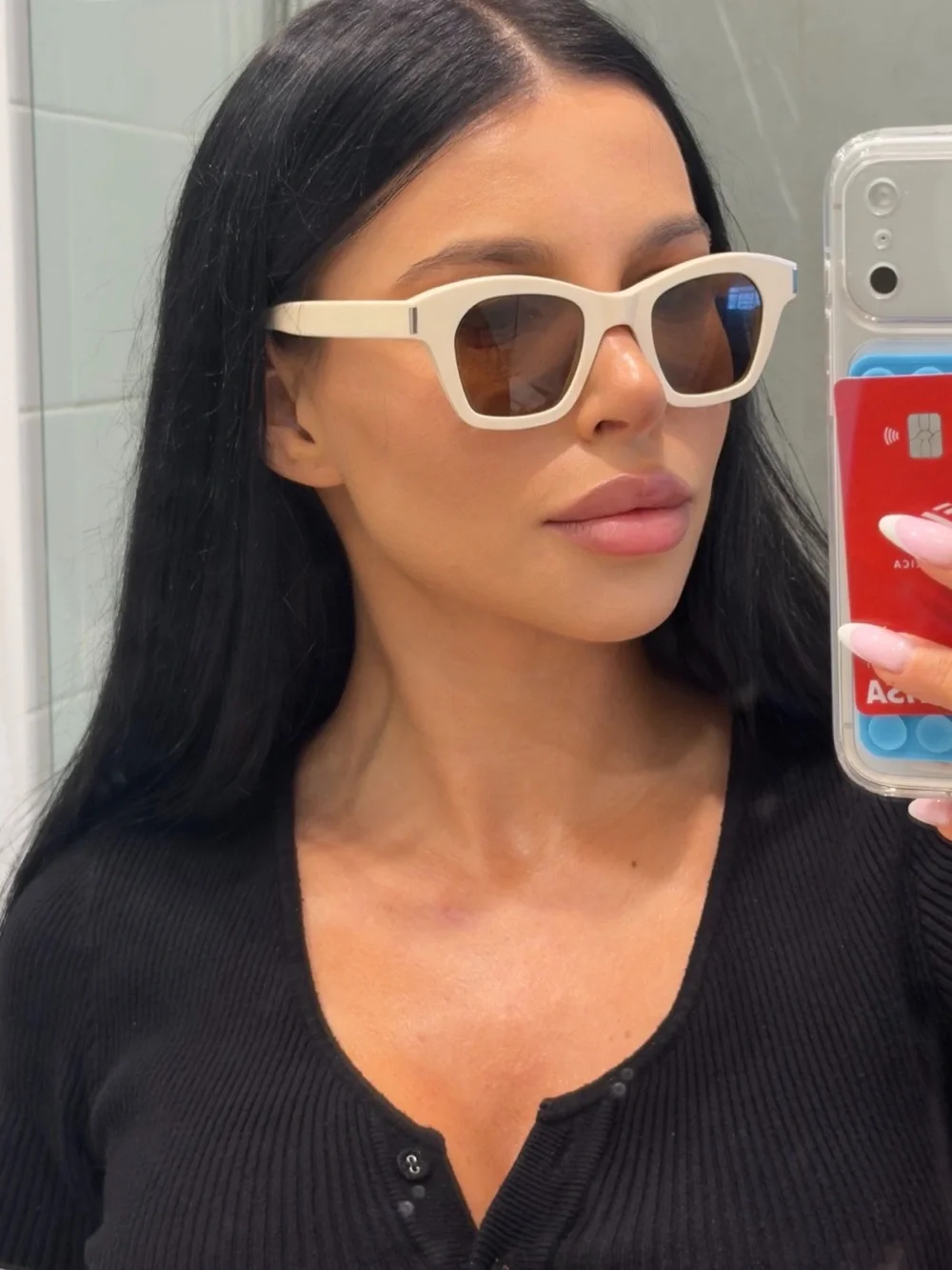 Saint Laurent Cream Frame Black Lens Sunglasses